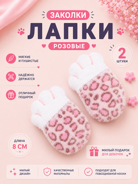 Заколки Лапки розовые 2 шт.