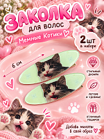Заколки для волос Котенок 2 шт - 6 см / Серый